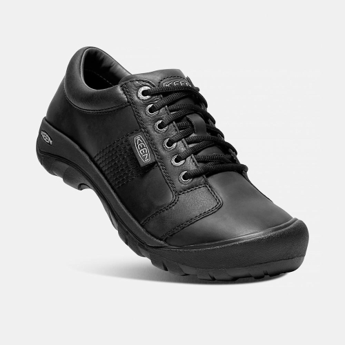Keen Austin Läder Spets-up Casual Skor Herr Svarta | NQOJB6875