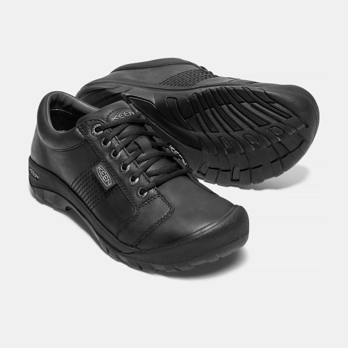 Keen Austin Läder Spets-up Casual Skor Herr Svarta | NQOJB6875