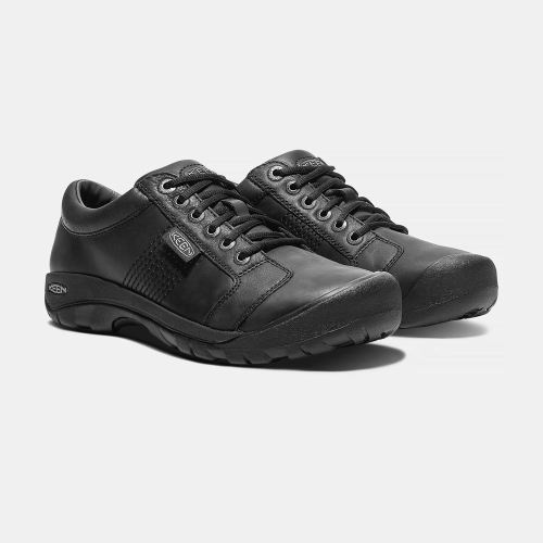 Keen Austin Läder Spets-up Casual Skor Herr Svarta | NQOJB6875