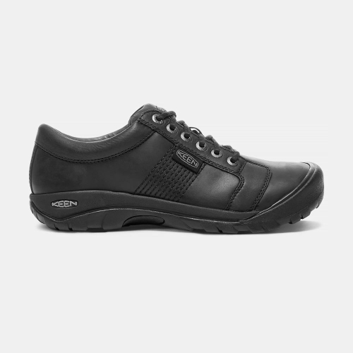Keen Austin Läder Spets-up Casual Skor Herr Svarta | NQOJB6875