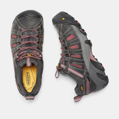 Keen Flint Low Steel Tå Arbetsskor Dam Svarta Rosa | TKERU4058
