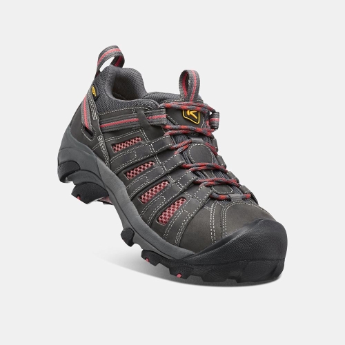 Keen Flint Low Steel Tå Arbetsskor Dam Svarta Rosa | TKERU4058