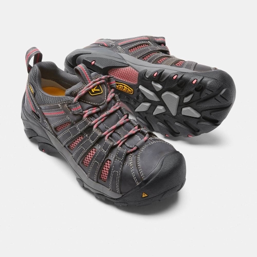 Keen Flint Low Steel Tå Arbetsskor Dam Svarta Rosa | TKERU4058