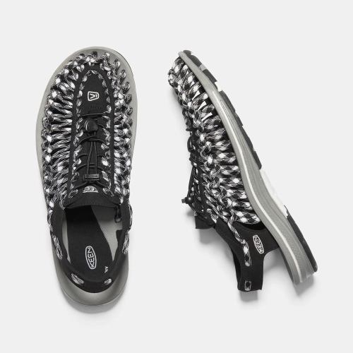 Keen Uneek Platta Cord Uneek Sandaler Herr Svarta Vita | LBYQV0284