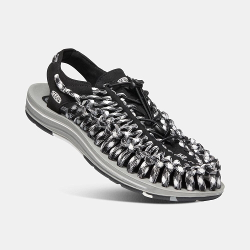 Keen Uneek Platta Cord Uneek Sandaler Herr Svarta Vita | LBYQV0284