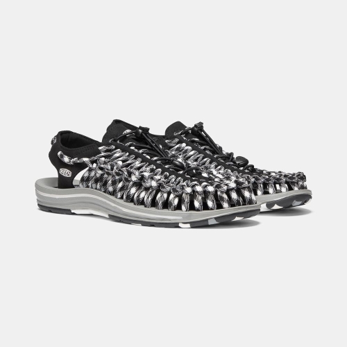 Keen Uneek Platta Cord Uneek Sandaler Herr Svarta Vita | LBYQV0284